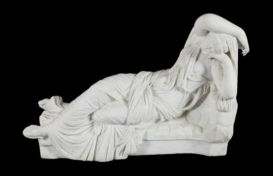 After Georges Marie Valentin Bareau (French 1886-1931). A marble figure of Cleopatra reclining, height 20in. length 32in.